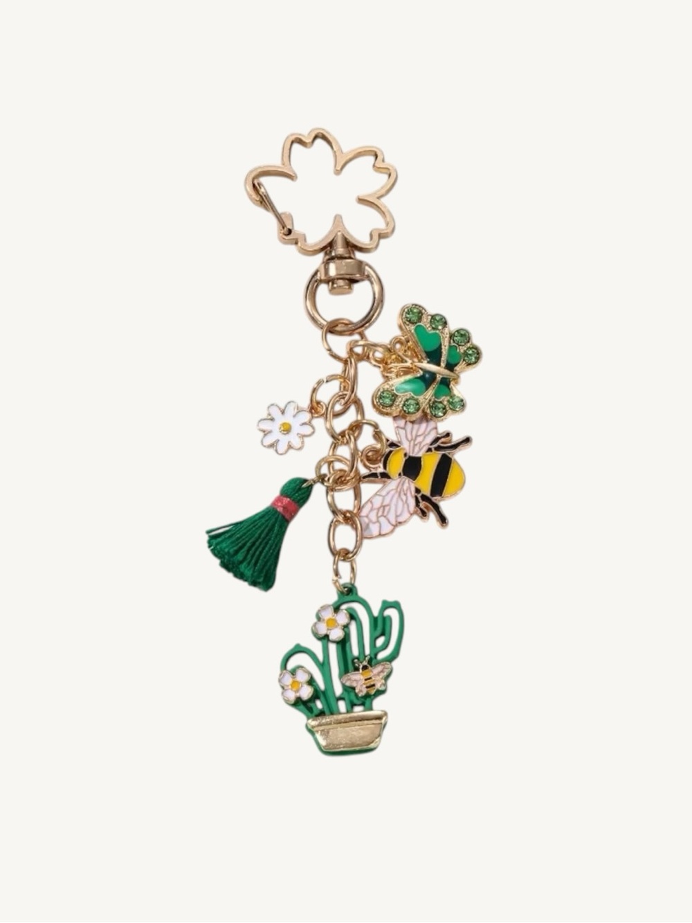 Enamel and Gold Charm Keychain Bag Charm Floral Bee Butterfly Purse Charm - Picture 4 of 16